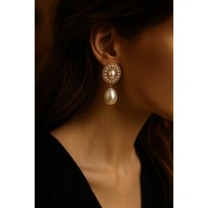 Elegant Gold-Tone Drop Earrings with Faux Pearls‎ – Vintage-Inspired Statement